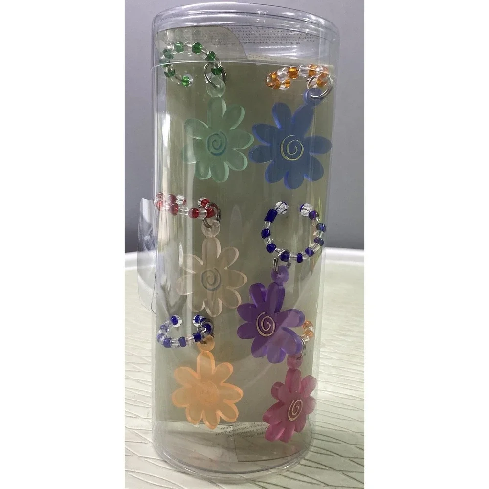 Wine Glass/Beer Mug Flower colorful Drink Markers Charms Set Of 6  NEW‎